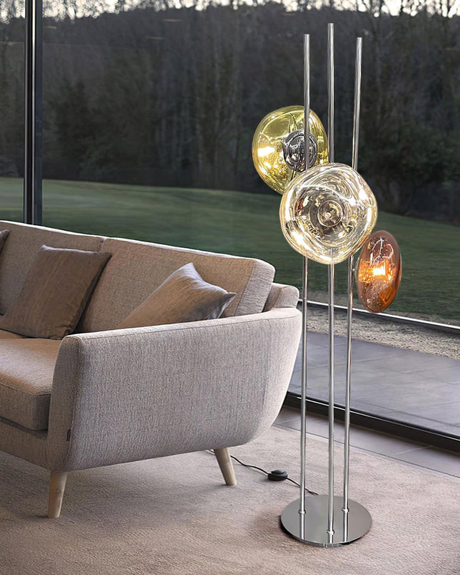 Nowoczesna Lampa Podłogowa z Potrójną Szklaną Kulą – Elegancka Lampy Podłogowe do Salonu, Szkło i Chrom, 60 cali 7