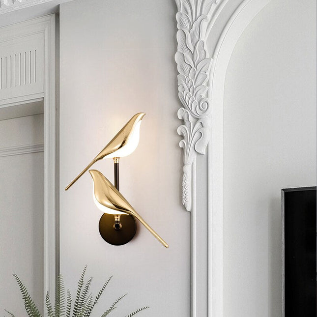 Nowoczesna Lampa Ścienna Kinkiet w Kształcie Ptaków z Magnetycznym Mocowaniem – Złota Lampka Nocna LED 3