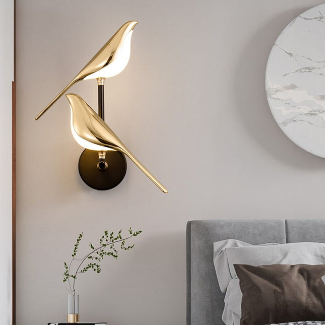 Nowoczesna Lampa Ścienna Kinkiet w Kształcie Ptaków z Magnetycznym Mocowaniem – Złota Lampka Nocna LED 5