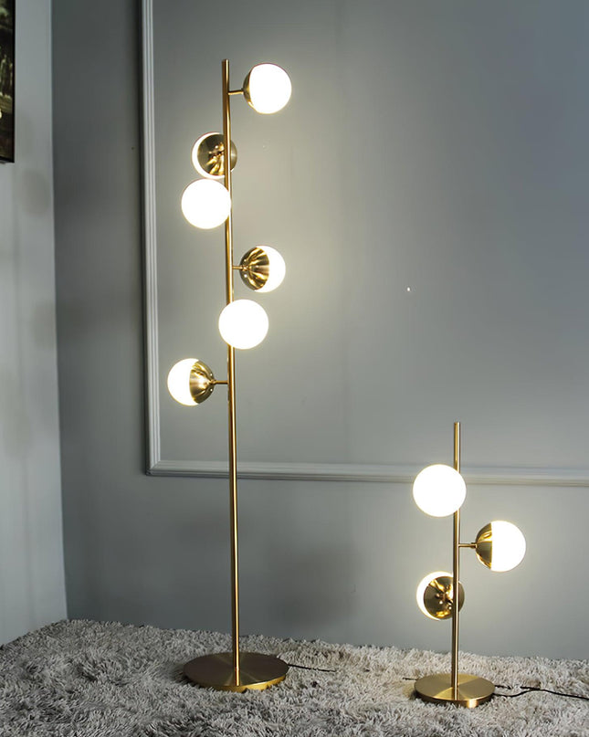 Nowoczesna Lampa Stojąca LED z Białymi Kulami na Złotym Stojaku do Salonu – Stabilna, Elegancka, Wysoka jakość 1