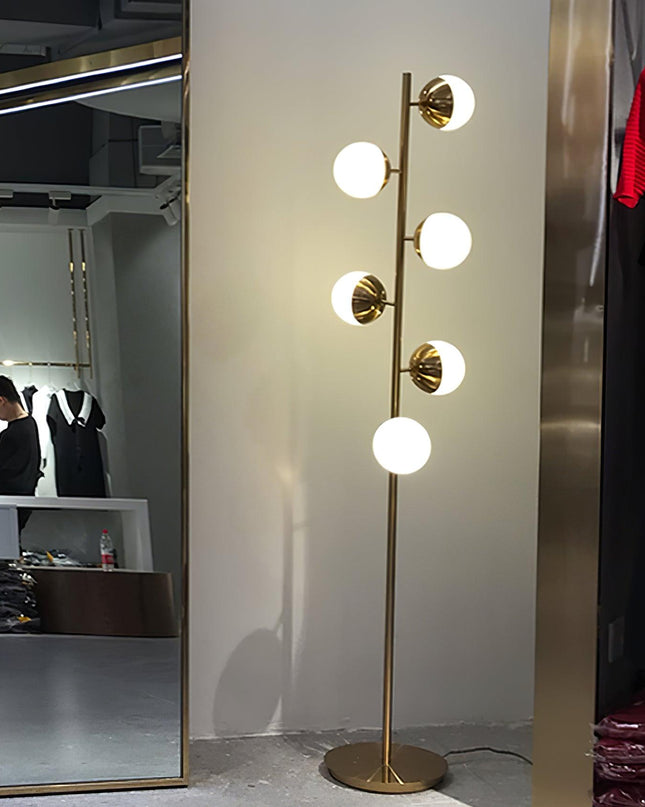 Nowoczesna Lampa Stojąca LED z Białymi Kulami na Złotym Stojaku do Salonu – Stabilna, Elegancka, Wysoka jakość 7