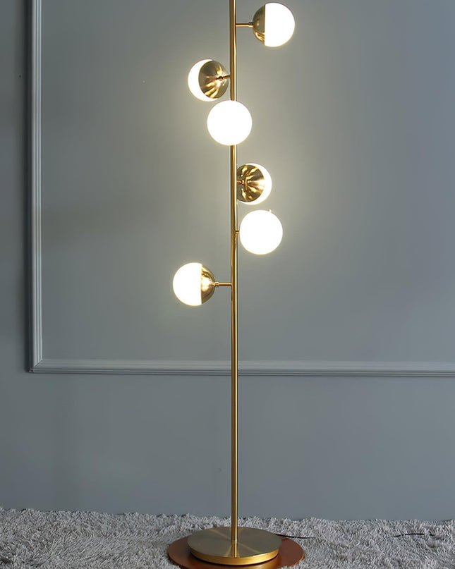 Nowoczesna Lampa Stojąca LED z Białymi Kulami na Złotym Stojaku do Salonu – Stabilna, Elegancka, Wysoka jakość 9