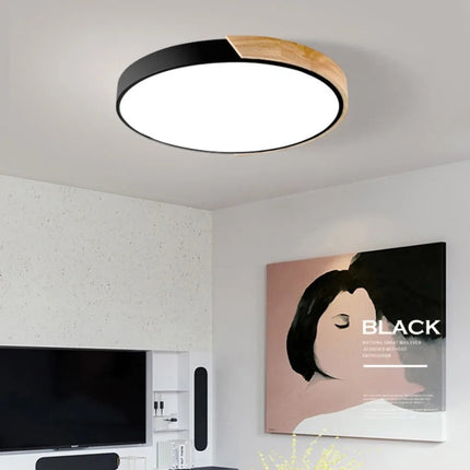 Nowoczesna Lampa Sufitowa LED Okrągła Drewniana do Sypialni i Salonu 23CM/30CM 1