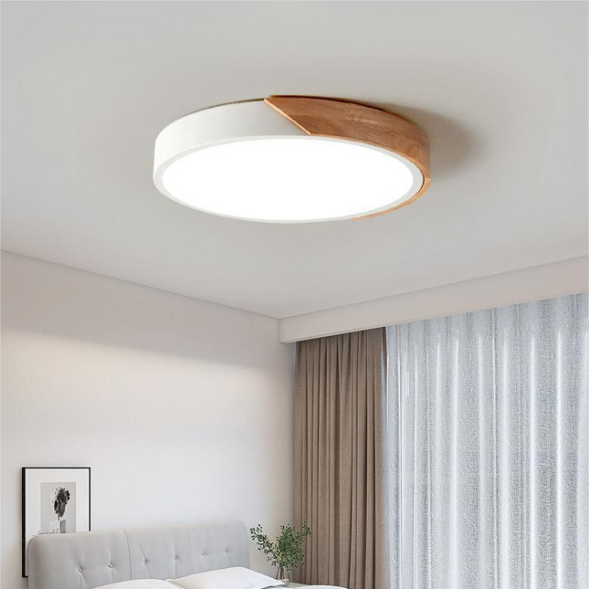 Nowoczesna Lampa Sufitowa LED Okrągła Drewniana do Sypialni i Salonu 23CM/30CM 2