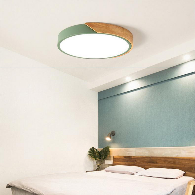 Nowoczesna Lampa Sufitowa LED Okrągła Drewniana do Sypialni i Salonu 23CM/30CM 5