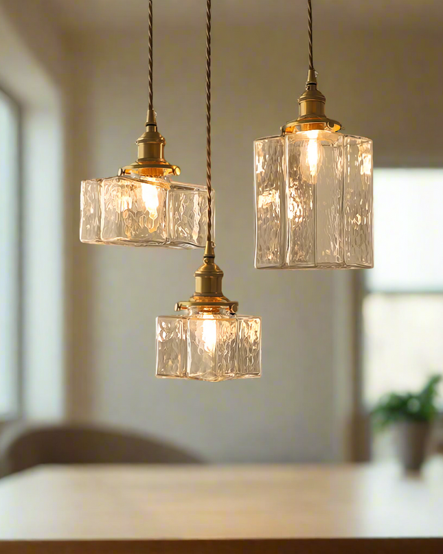 Nowoczesna Lampa Wisząca Retro ze Szkła z Złotym Wykończeniem – Stylowa Lampa do Salonu, Żyrandol w Stylu Retro 2