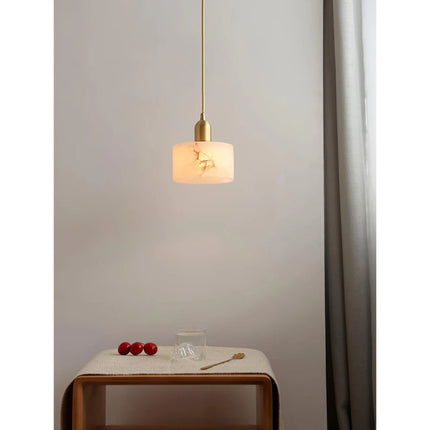 Nowoczesna Lampa Wisząca z Alabastrem i Mosiądzu do Salonu – Elegancki Żyrandol, Kompatybilny z LED i Edison 6