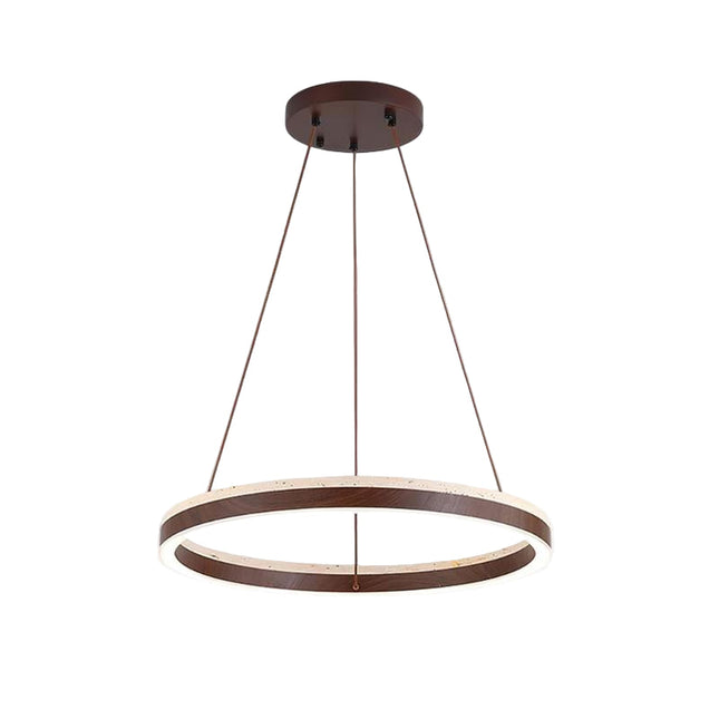 Nowoczesna Lampa Wisząca z Drewna i Trawertynu do Salonu – Minimalistyczne Oświetlenie LED w Stylu Pływającego Pierścienia 1