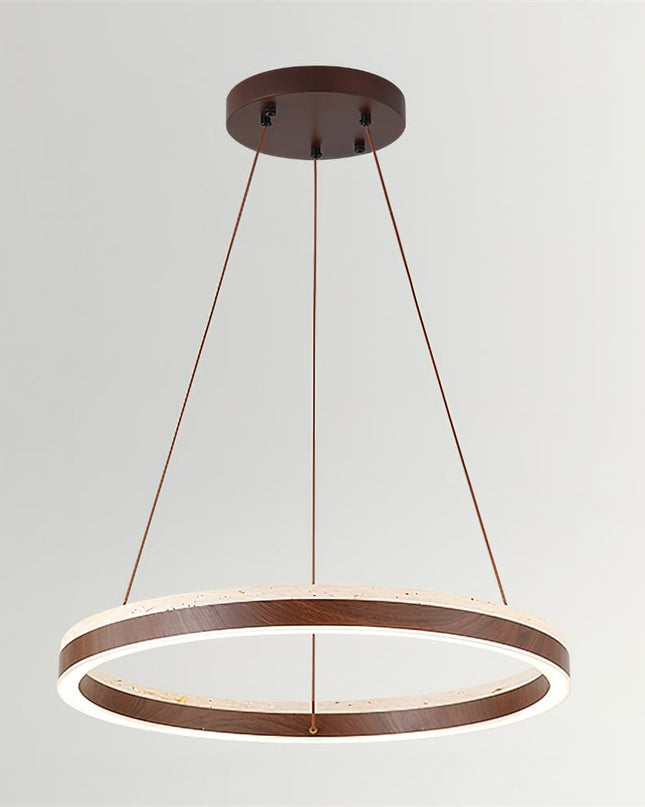 Nowoczesna Lampa Wisząca z Drewna i Trawertynu do Salonu – Minimalistyczne Oświetlenie LED w Stylu Pływającego Pierścienia 10