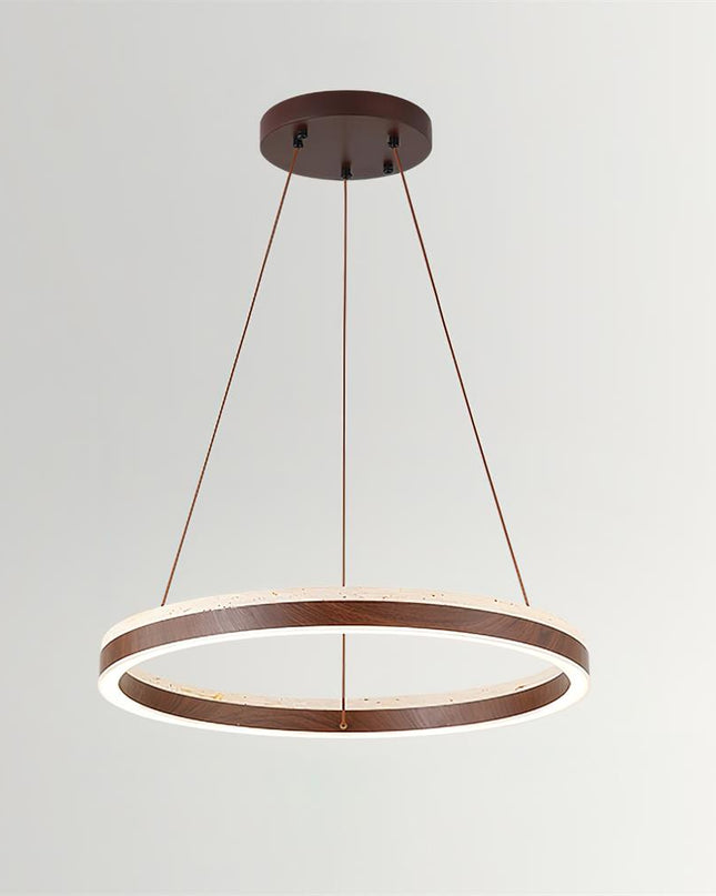 Nowoczesna Lampa Wisząca z Drewna i Trawertynu do Salonu – Minimalistyczne Oświetlenie LED w Stylu Pływającego Pierścienia 7