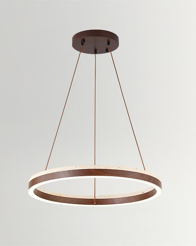 Nowoczesna Lampa Wisząca z Drewna i Trawertynu do Salonu – Minimalistyczne Oświetlenie LED w Stylu Pływającego Pierścienia 9