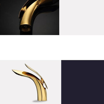 Nowoczesna Zakrzywiona Bateria Umywalkowa w Różowym Złocie – Elegancki Design do Łazienki 3