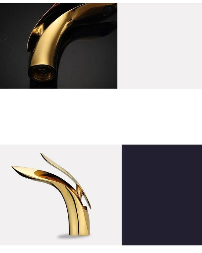 Nowoczesna Zakrzywiona Bateria Umywalkowa w Różowym Złocie – Elegancki Design do Łazienki 3