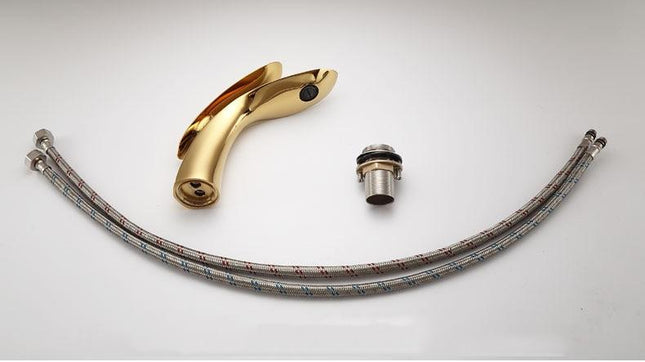 Nowoczesna Zakrzywiona Bateria Umywalkowa w Różowym Złocie – Elegancki Design do Łazienki 4