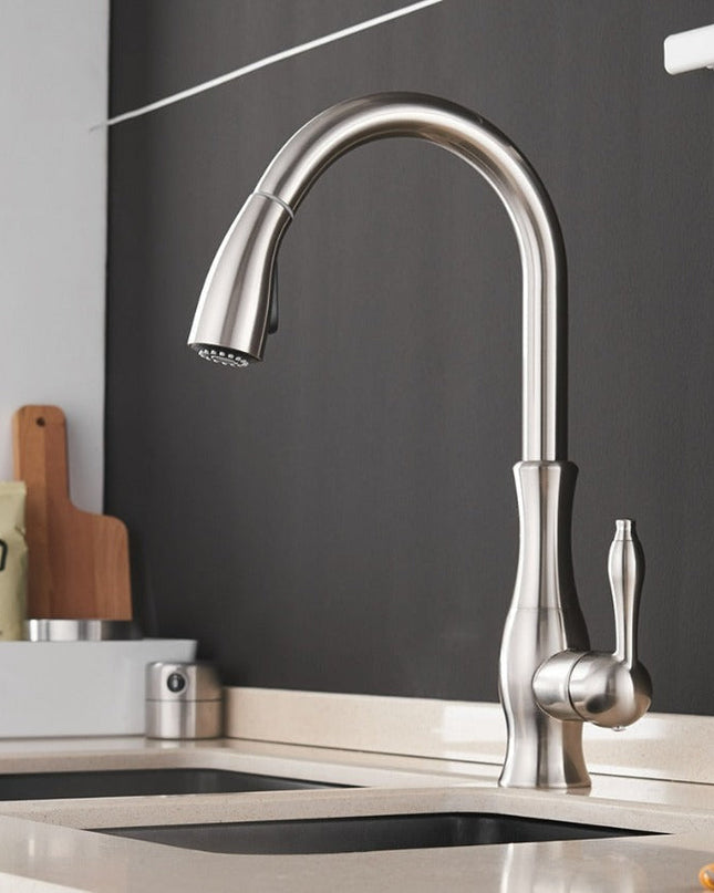 Nowoczesna czarna bateria kuchenna z wysuwaną wylewką i sterowaniem jednouchwytowym – stylowa i funkcjonalna do każdej kuchni 0