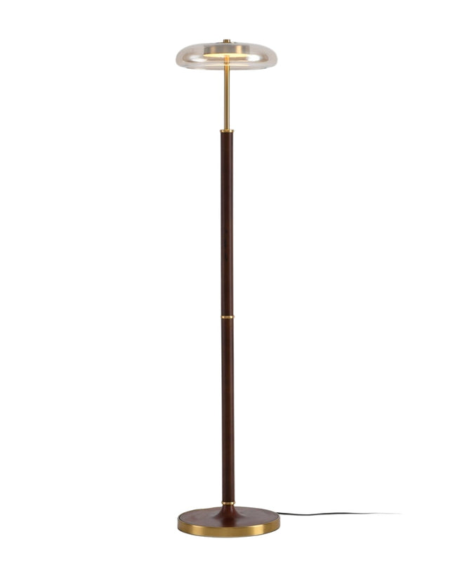 Nowoczesna lampa podłogowa z regulowaną diodą LED w kolorze orzecha i mosiądzu 0