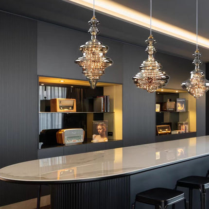 Nowoczesna lampa wisząca z szarego szkła – Gwiaździste niebo, regulowana długość 2