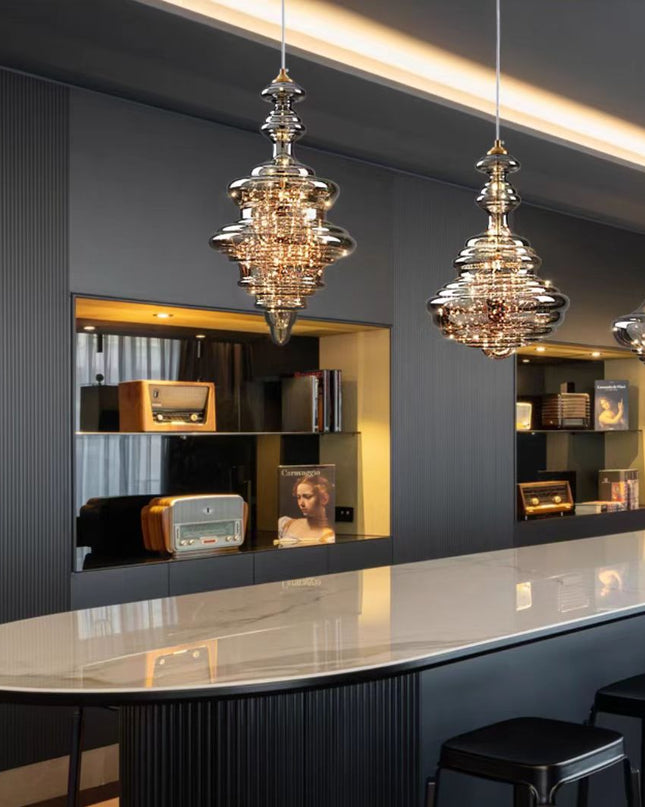 Nowoczesna lampa wisząca z szarego szkła – Gwiaździste niebo, regulowana długość 2