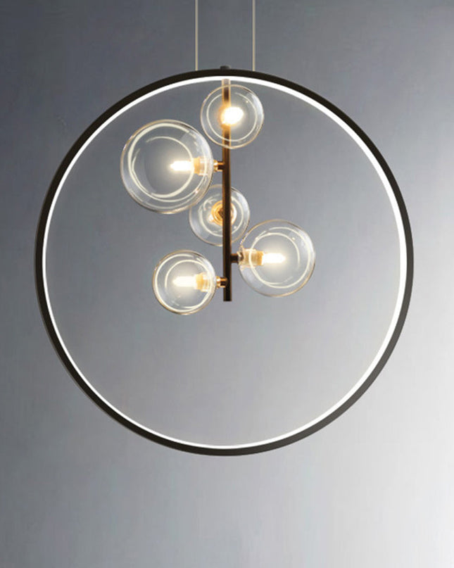 Nowoczesna lampa wisząca ze szkła bąbelkowego z metalowym pierścieniem – Styl skandynawski 3