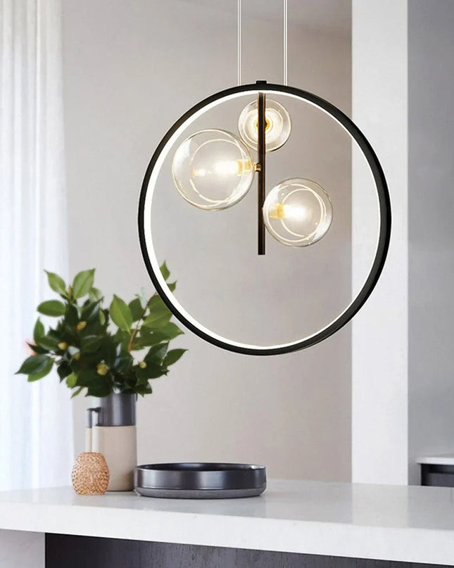 Nowoczesna lampa wisząca ze szkła bąbelkowego z metalowym pierścieniem – Styl skandynawski 4