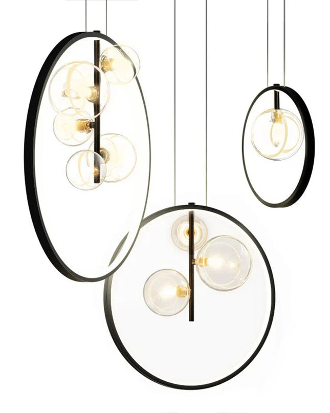 Nowoczesna lampa wisząca ze szkła bąbelkowego z metalowym pierścieniem – Styl skandynawski 5