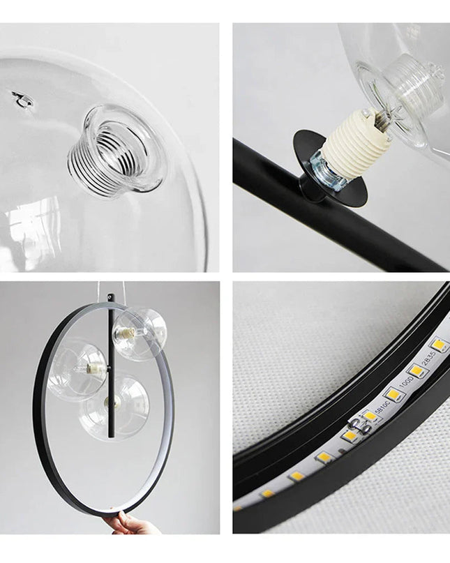 Nowoczesna lampa wisząca ze szkła bąbelkowego z metalowym pierścieniem – Styl skandynawski 6