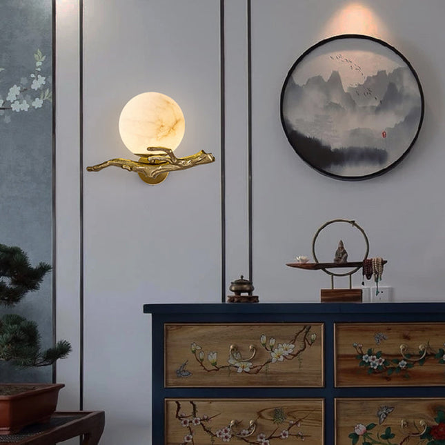 Nowoczesny Kinkiet Ścienny LED z Marmuru i Miedzi – Lampa na Ścianę do Salonu i Sypialni, D30 x W20 cm 3