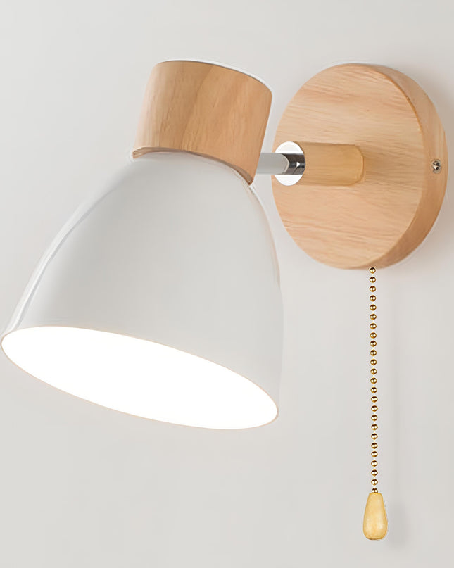 Nowoczesny Kinkiet Ścienny z Drewna i Metalu, Styl Nordic, Idealny do Sypialni i Salonu, Wbudowany Włącznik E27 0