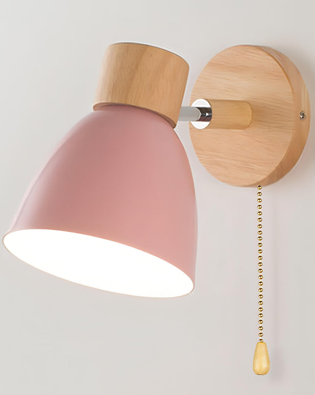 Nowoczesny Kinkiet Ścienny z Drewna i Metalu, Styl Nordic, Idealny do Sypialni i Salonu, Wbudowany Włącznik E27 3