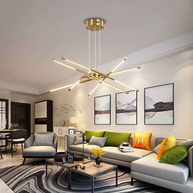 Nowoczesny Złoty Żyrandol do Salonu z 10 Źródłami Światła – Elegancki Design do Pokoju, Łatwy Montaż, Aluminium i Akryl 2