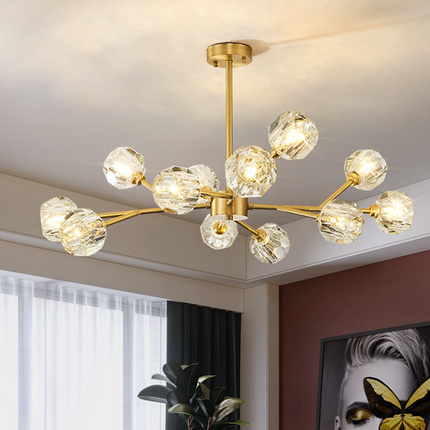 Nowoczesny Żyrandol Liniowy ze Szkła Lodowego w Kształcie Kostki – Miedziany Żyrandol do Salonu i Pokoju, 100x43 cm 0