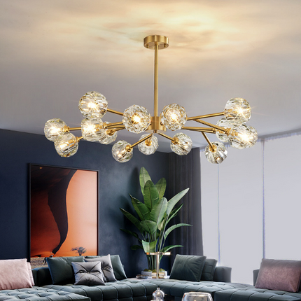 Nowoczesny Żyrandol Liniowy ze Szkła Lodowego w Kształcie Kostki – Miedziany Żyrandol do Salonu i Pokoju, 100x43 cm 1