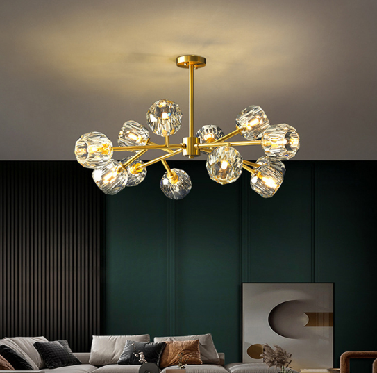 Nowoczesny Żyrandol Liniowy ze Szkła Lodowego w Kształcie Kostki – Miedziany Żyrandol do Salonu i Pokoju, 100x43 cm 2