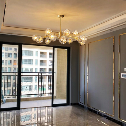 Nowoczesny Żyrandol Liniowy ze Szkła Lodowego w Kształcie Kostki – Miedziany Żyrandol do Salonu i Pokoju, 100x43 cm 3