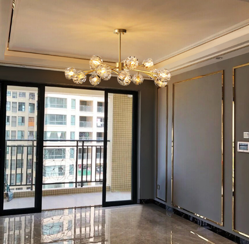 Nowoczesny Żyrandol Liniowy ze Szkła Lodowego w Kształcie Kostki – Miedziany Żyrandol do Salonu i Pokoju, 100x43 cm 3