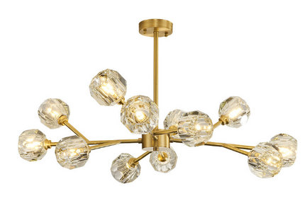 Nowoczesny Żyrandol Liniowy ze Szkła Lodowego w Kształcie Kostki – Miedziany Żyrandol do Salonu i Pokoju, 100x43 cm 5