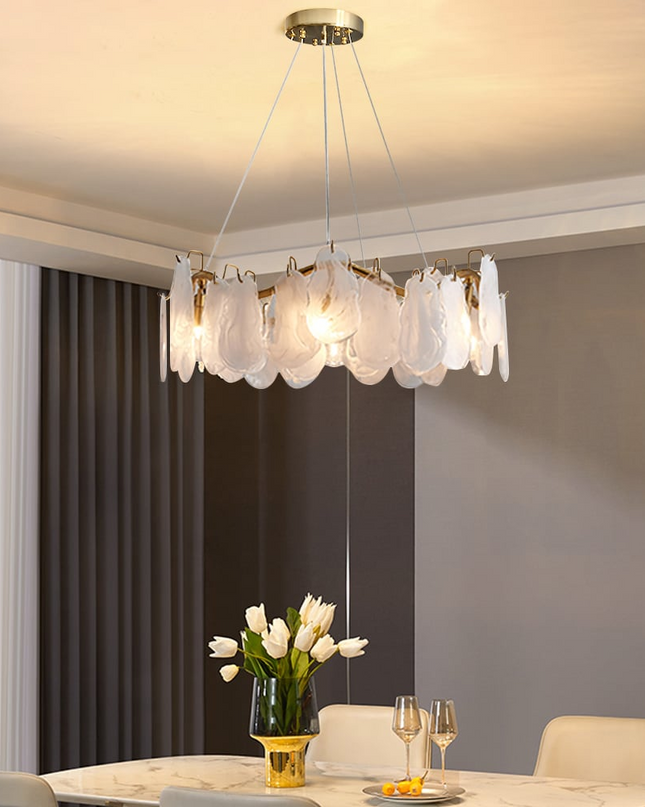 Nowoczesny Żyrandol Szklany w Kształcie Chmurki do Salonu i Sypialni z Regulowanymi Kablami, 6 Świateł, Ciepła Biel 0