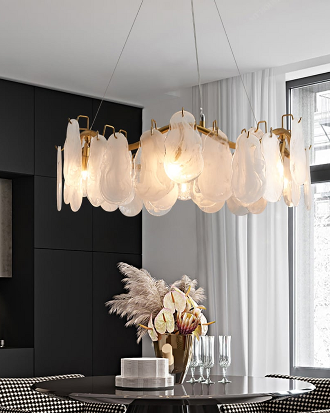 Nowoczesny Żyrandol Szklany w Kształcie Chmurki do Salonu i Sypialni z Regulowanymi Kablami, 6 Świateł, Ciepła Biel 1