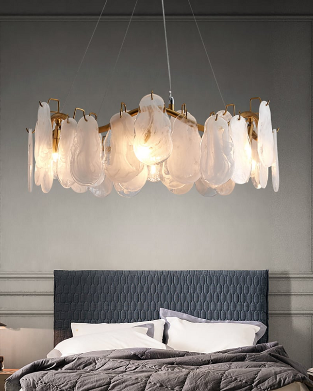 Nowoczesny Żyrandol Szklany w Kształcie Chmurki do Salonu i Sypialni z Regulowanymi Kablami, 6 Świateł, Ciepła Biel 3