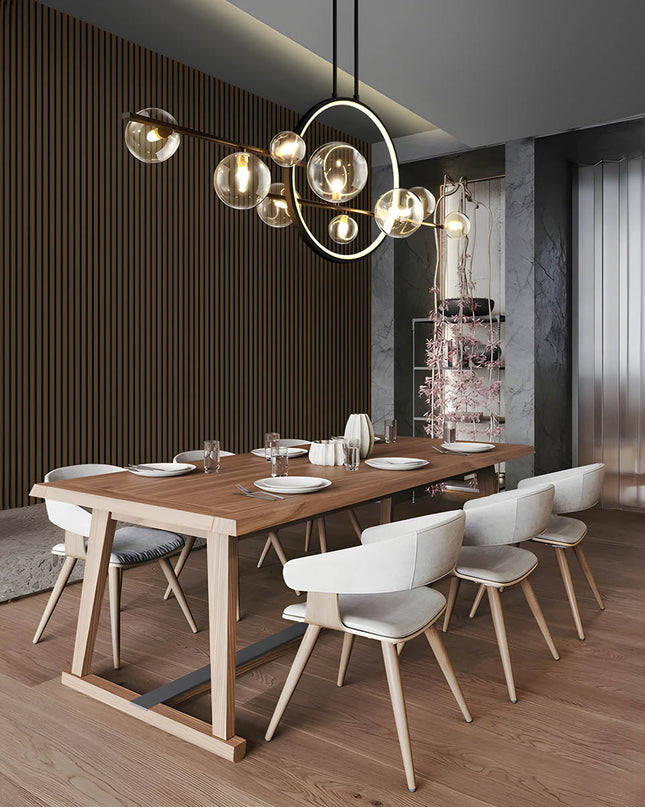 Nowoczesny Żyrandol do Salonu ELARA ze Szklanymi Kulami i Żelaza, Średnica 100 cm, Stylowy Design 3