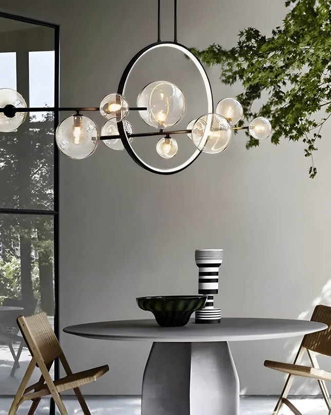 Nowoczesny Żyrandol do Salonu ELARA ze Szklanymi Kulami i Żelaza, Średnica 100 cm, Stylowy Design 5