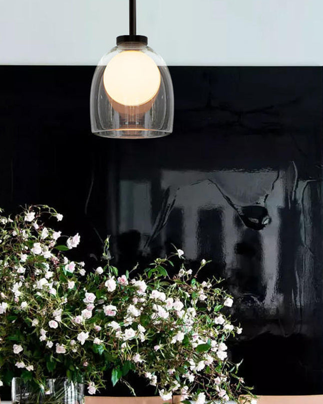 Nowoczesny Żyrandol do Salonu i Sypialni z Szklaną Kulą – Lampa Wisząca w Stylu Minimalistycznym, Regulowana Długość, Metal-Szkło 3