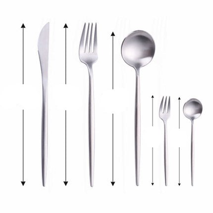 Nowoczesny, minimalistyczny zestaw sztućców ze stali nierdzewnej 18/10 z powłoką tytanową – eleganckie nakrycie stołu 5