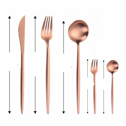 Nowoczesny, minimalistyczny zestaw sztućców ze stali nierdzewnej 18/10 z powłoką tytanową – eleganckie nakrycie stołu 6