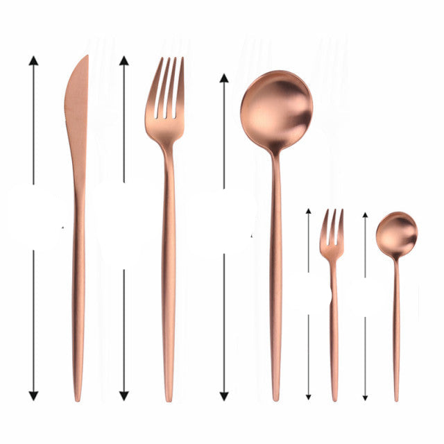 Nowoczesny, minimalistyczny zestaw sztućców ze stali nierdzewnej 18/10 z powłoką tytanową – eleganckie nakrycie stołu 6