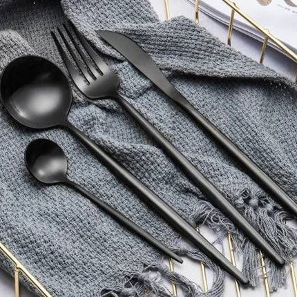 Nowoczesny czarny zestaw sztućców ze stali nierdzewnej – 24 lub 48 elementów na eleganckie posiłki 5