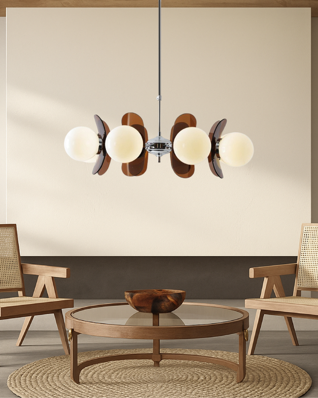 Nowoczesny żyrandol z regulowanym kablem – żelazny design Bauhaus z matowymi szklanymi kulami 1