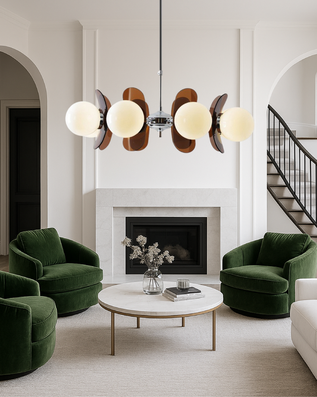 Nowoczesny żyrandol z regulowanym kablem – żelazny design Bauhaus z matowymi szklanymi kulami 2