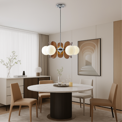 Nowoczesny żyrandol z regulowanym kablem – żelazny design Bauhaus z matowymi szklanymi kulami 3