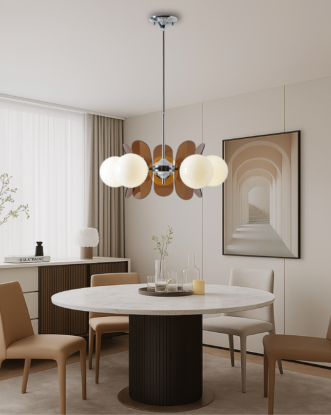 Nowoczesny żyrandol z regulowanym kablem – żelazny design Bauhaus z matowymi szklanymi kulami 3